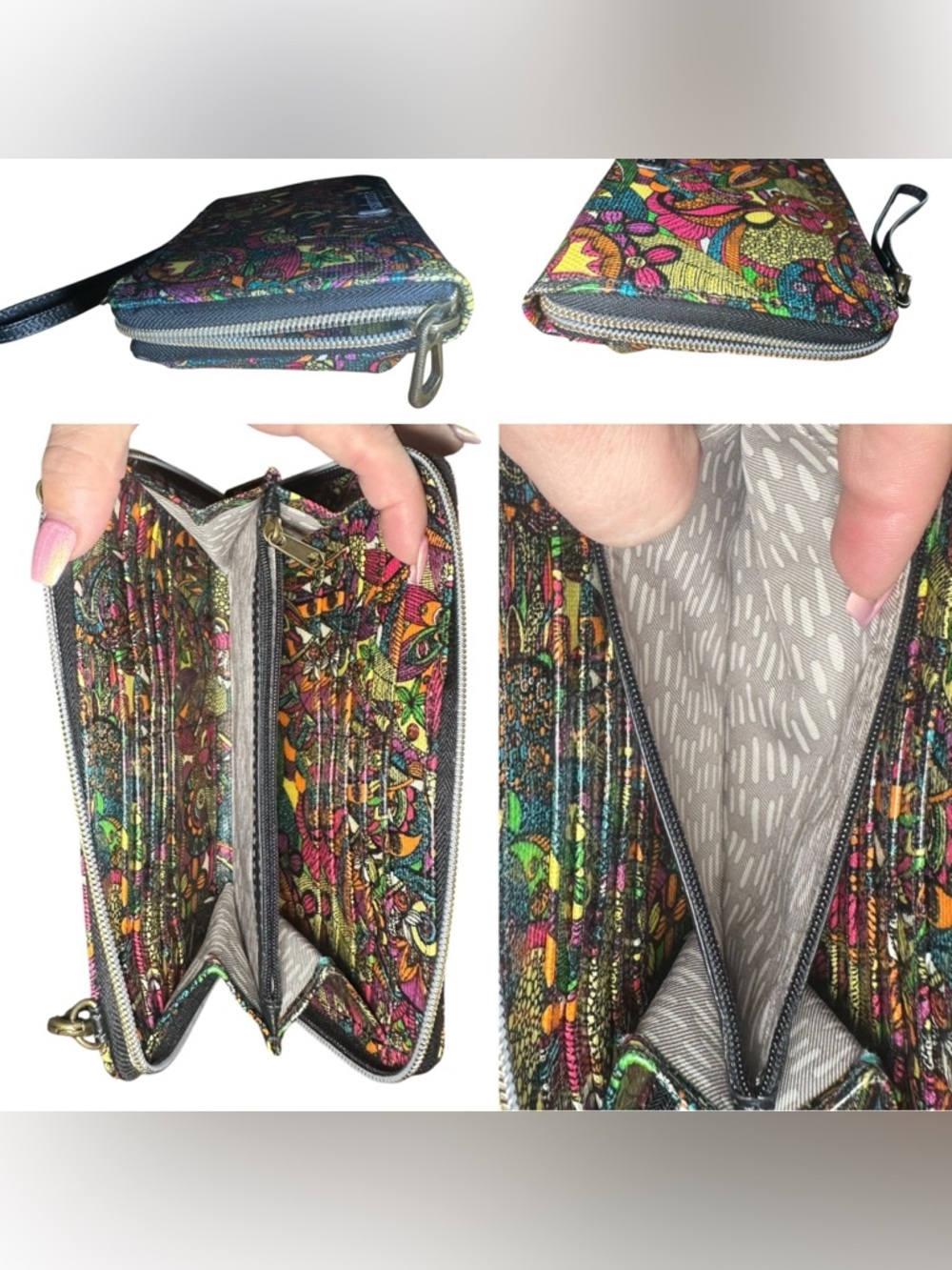 Sakroots Multicolor Floral Wristlet Clutch with Black Trim - Picture 6 of 7